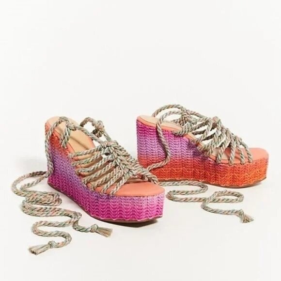 Anthropologie X Raphaella Booz Jute Wedge Sandals Size EUR 41 US 10 NEW Pink